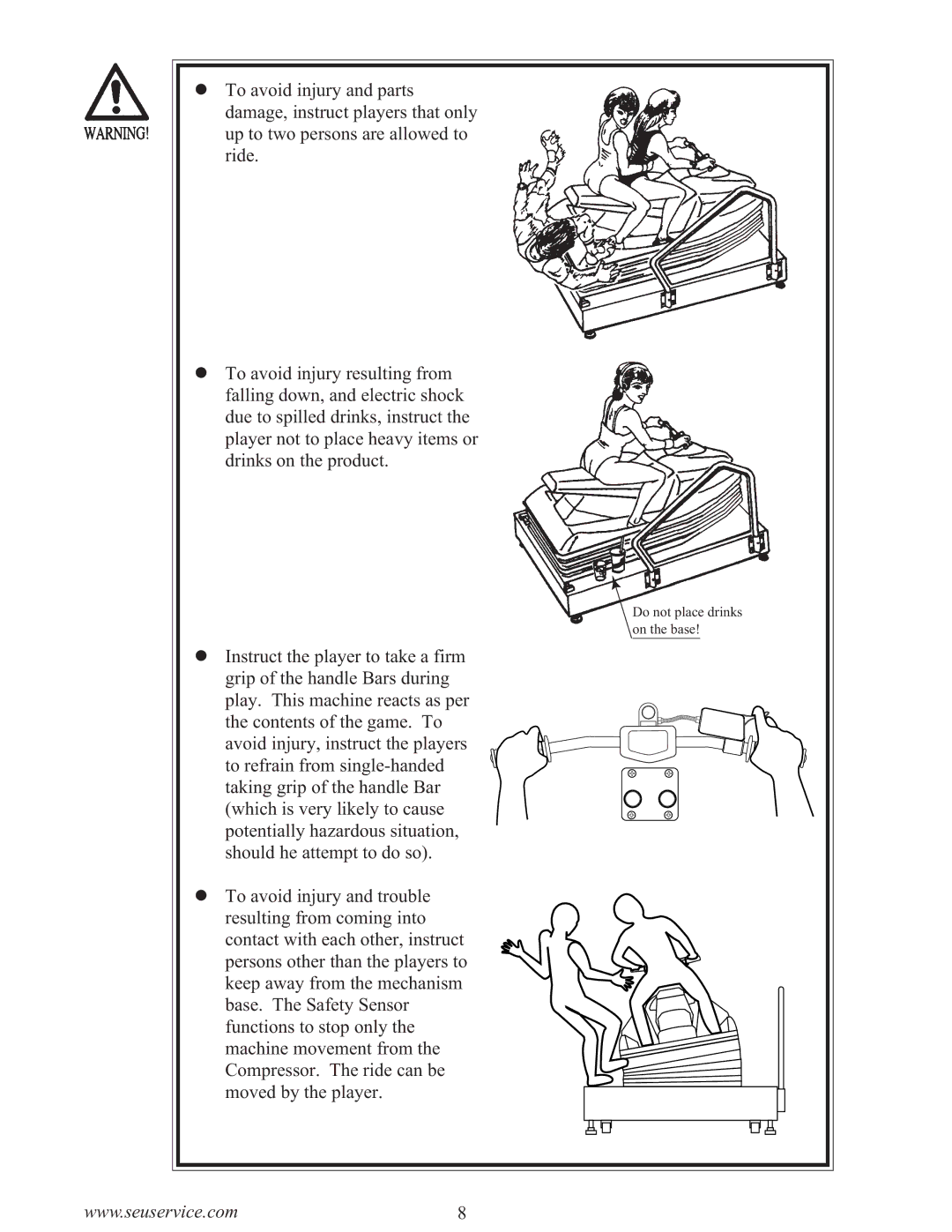 Sega WaveRunner owner manual Do not place drinks on the base 