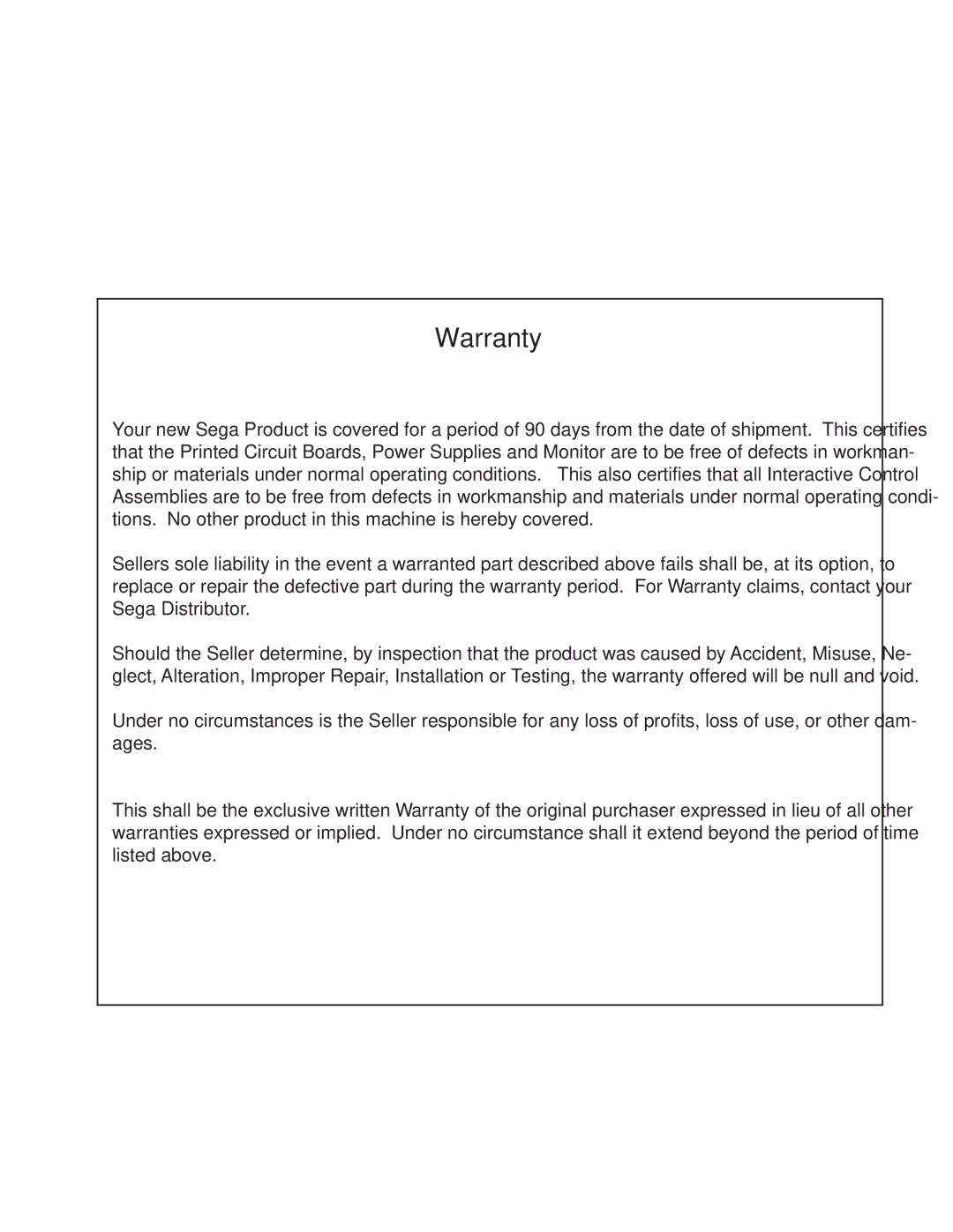 Sega WaveRunner owner manual Warranty 