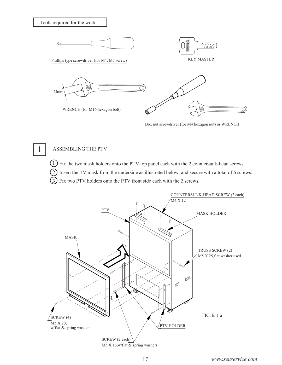 Sega WaveRunner owner manual Tools required for the work, Assembling the PTV 