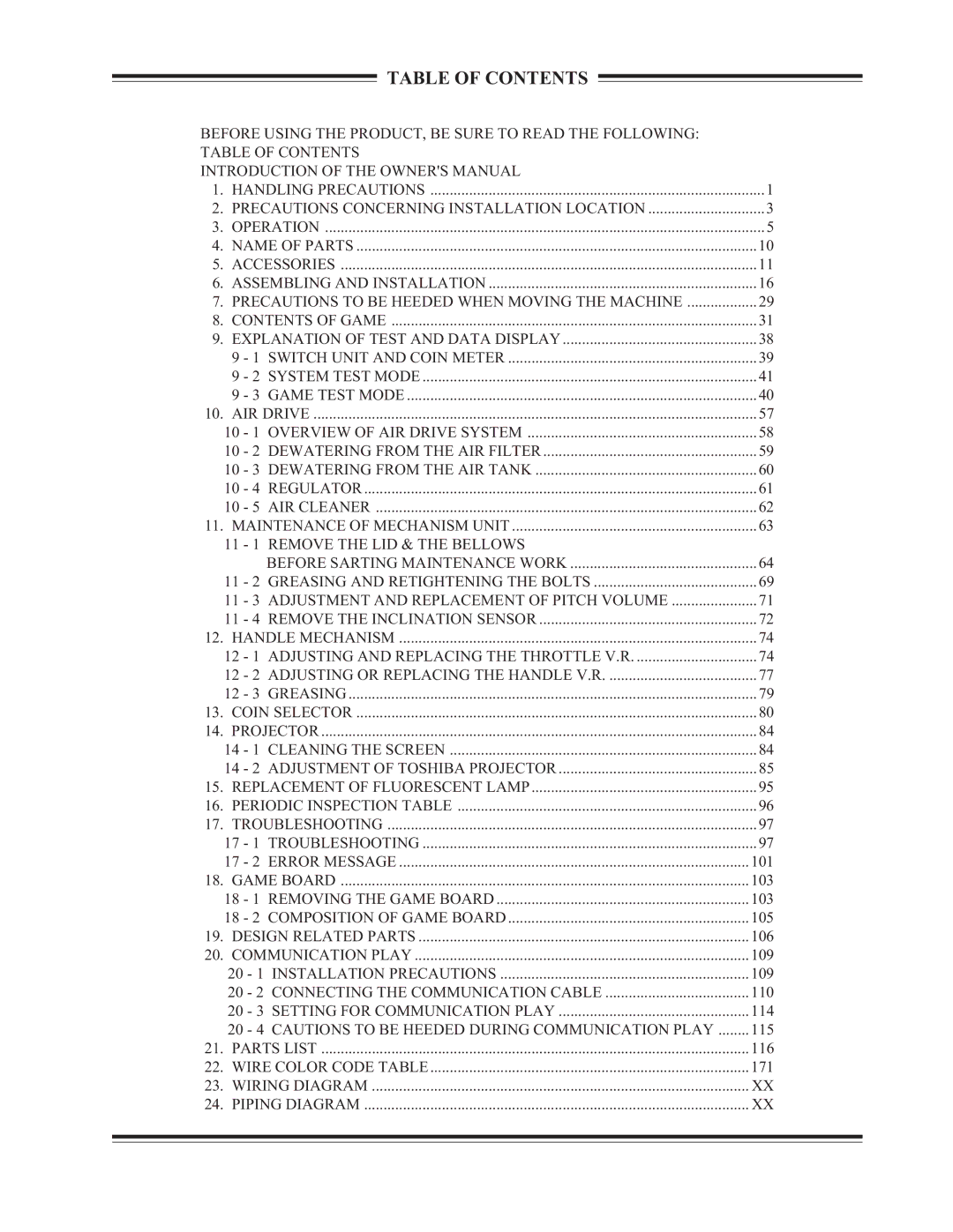 Sega WaveRunner owner manual Table of Contents 