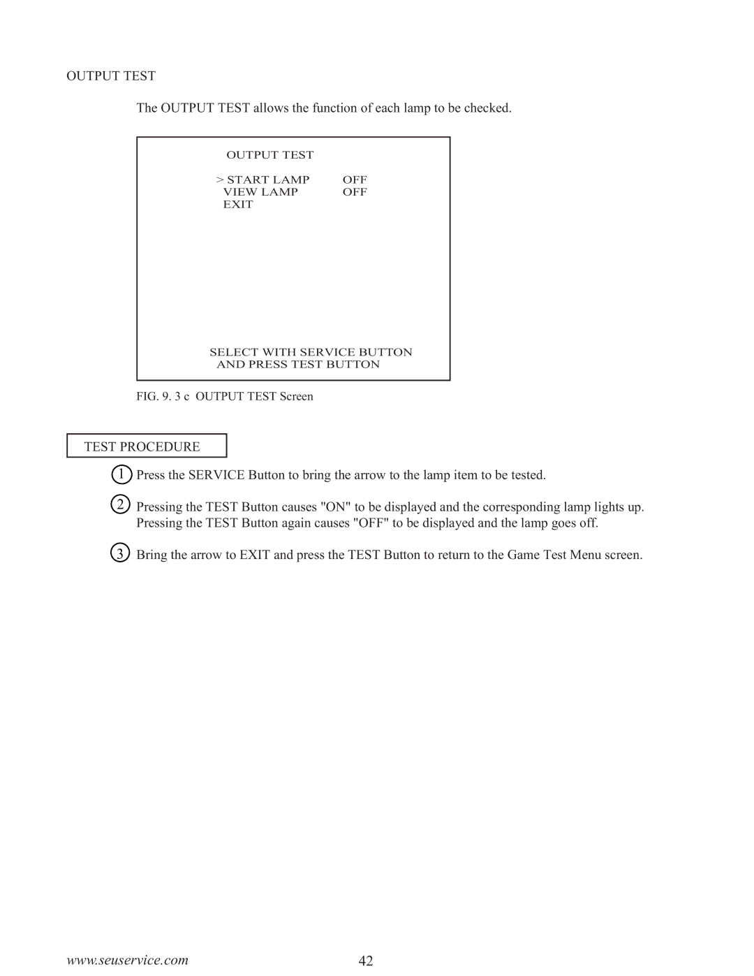 Sega WaveRunner owner manual Test Procedure, Output Test Screen 