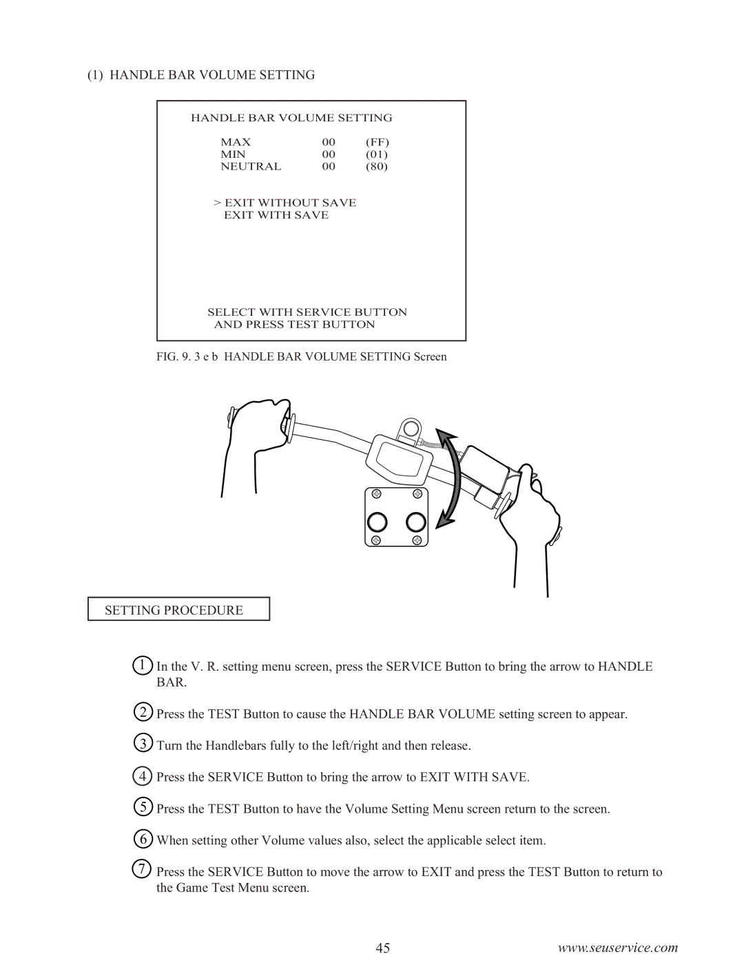 Sega WaveRunner owner manual Handle BAR Volume Setting, Setting Procedure 