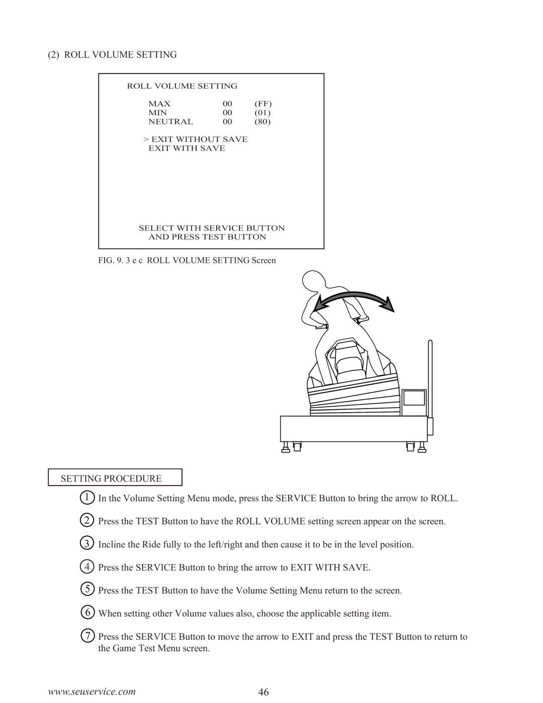 Sega WaveRunner owner manual C Roll Volume Setting Screen 