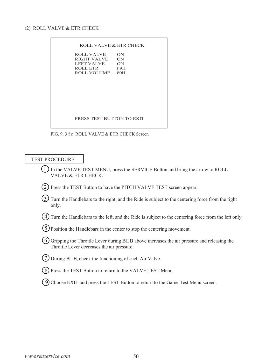 Sega WaveRunner owner manual C Roll Valve & ETR Check Screen 