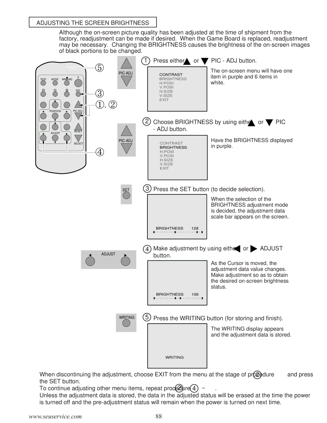 Sega WaveRunner owner manual Adjusting the Screen Brightness, Pic 