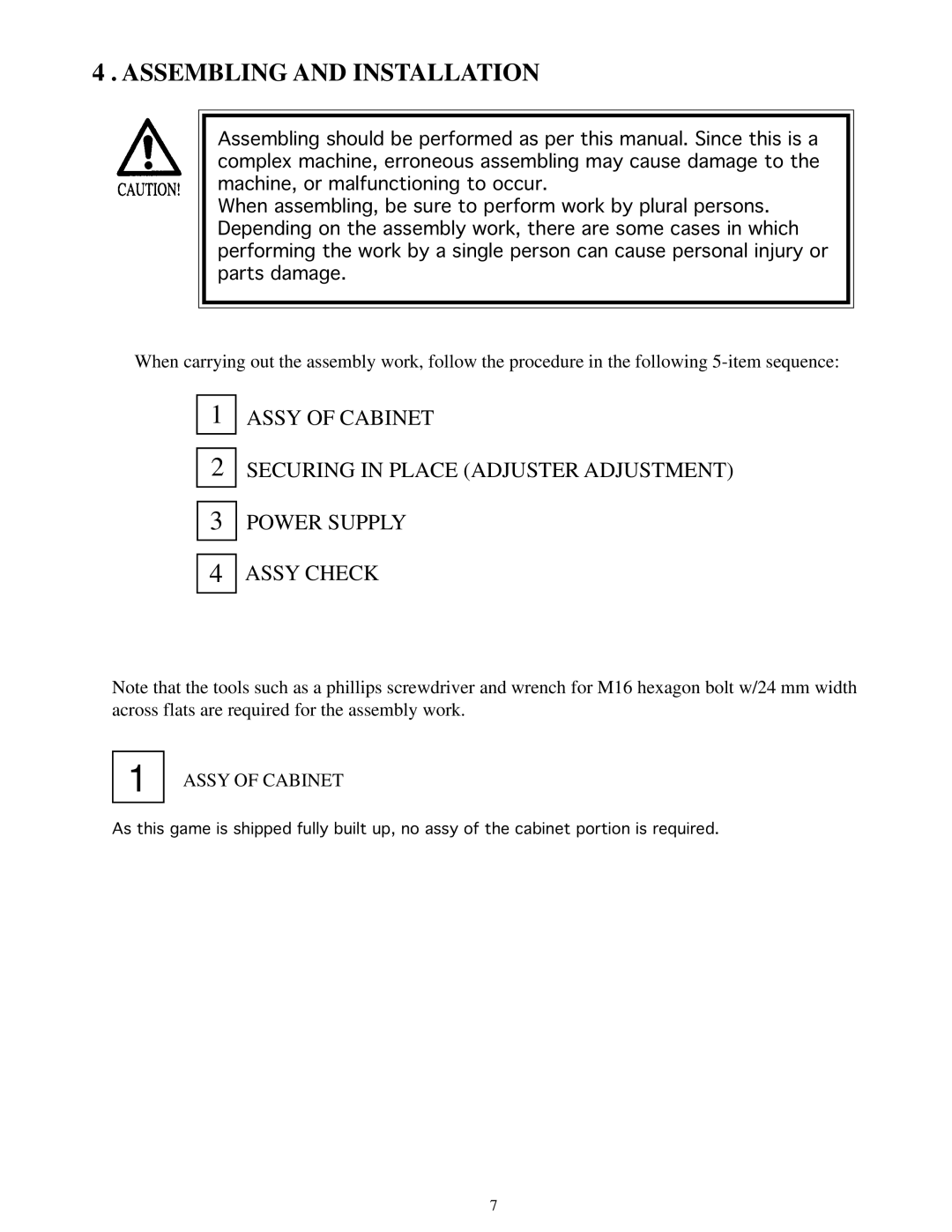 Sega Zombie Revenge manual Assembling and Installation, Assy of Cabinet 