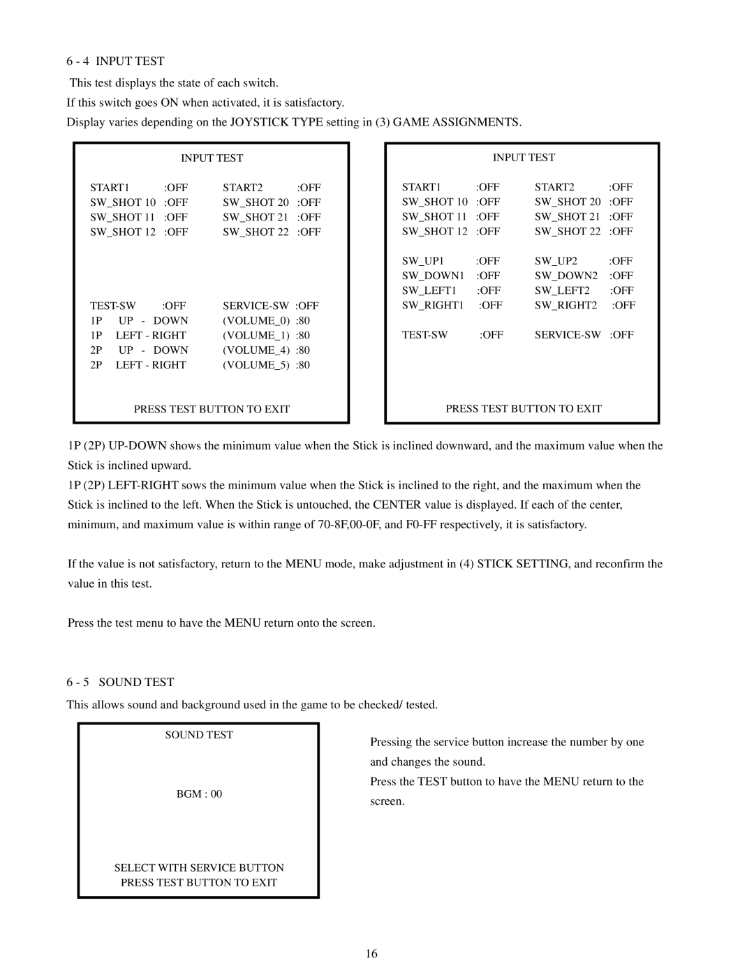 Sega Zombie Revenge manual Input Test 