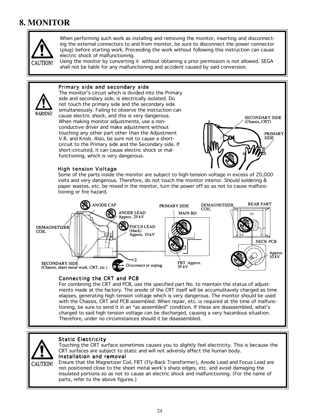 Sega Zombie Revenge manual Monitor, Primary side and secondary side 