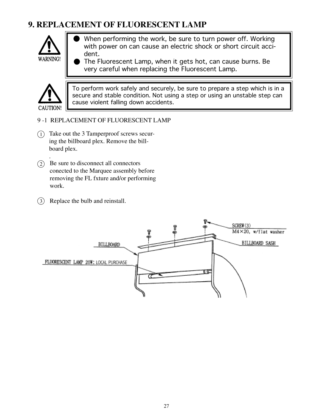 Sega Zombie Revenge manual Replacement of Fluorescent Lamp 