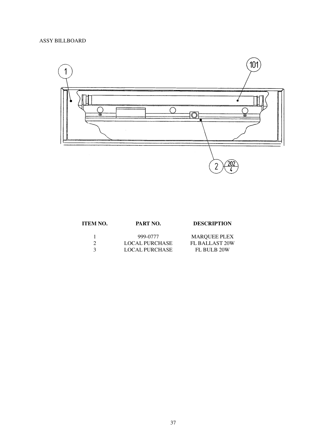 Sega Zombie Revenge manual Assy Billboard, Marquee Plex, Local Purchase FL Ballast 20W FL Bulb 20W 