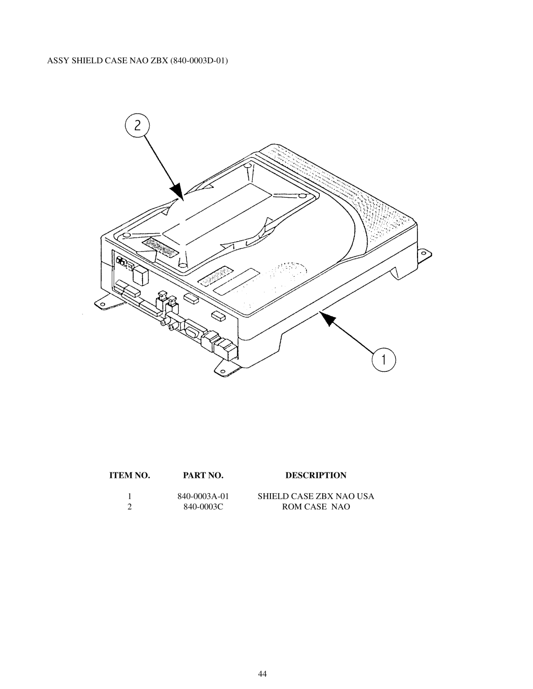 Sega Zombie Revenge manual Assy Shield Case NAO ZBX 840-0003D-01, Shield Case ZBX NAO USA, ROM Case NAO 