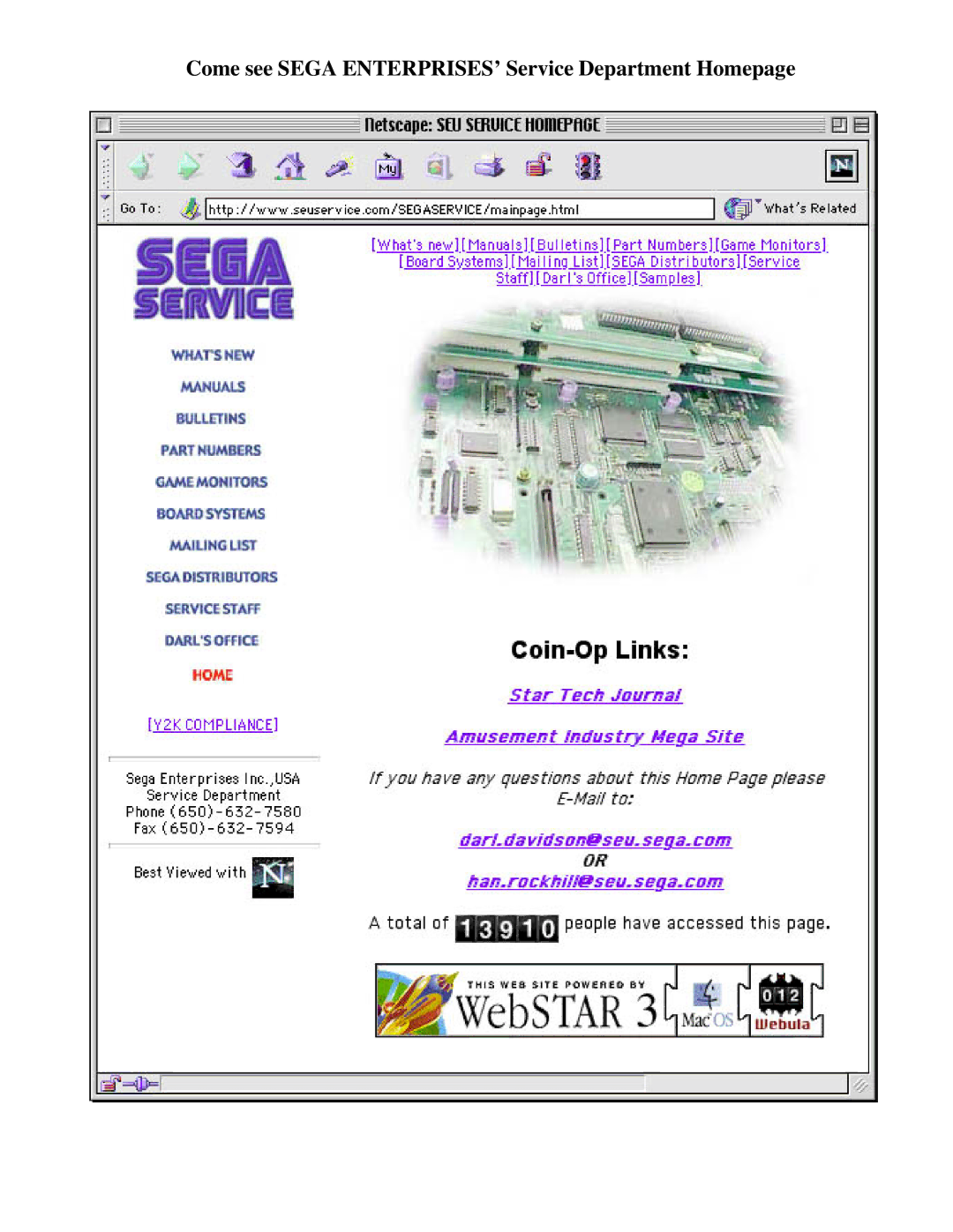 Sega Zombie Revenge manual Come see Sega ENTERPRISES’ Service Department Homepage 