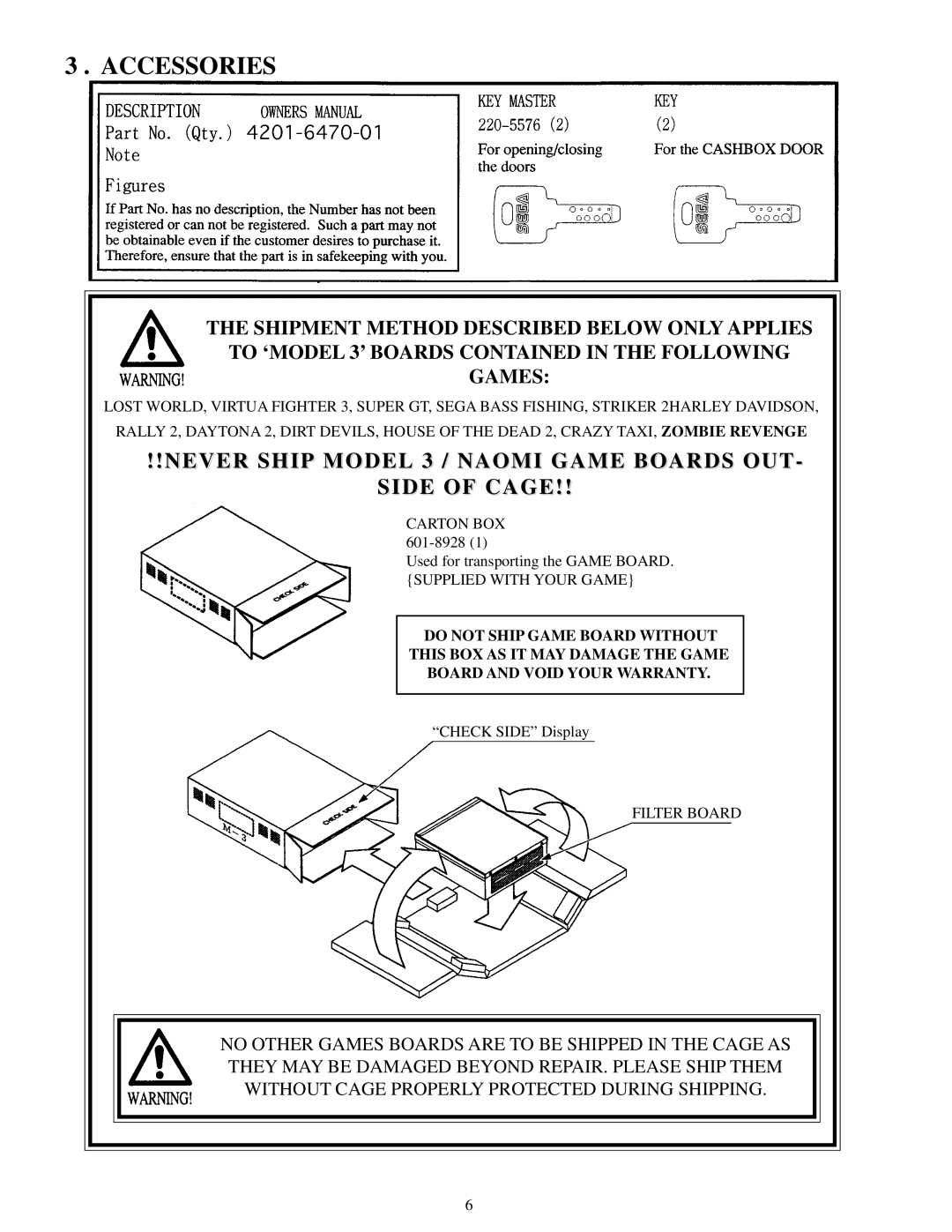 Sega Zombie Revenge manual Accessories, Filter Board 