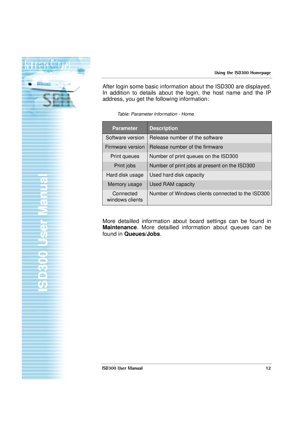 SEH Computertechnik ISD300 user manual Parameter Description 