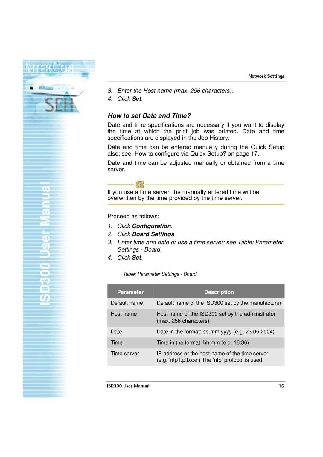 SEH Computertechnik ISD300 user manual How to set Date and Time? 