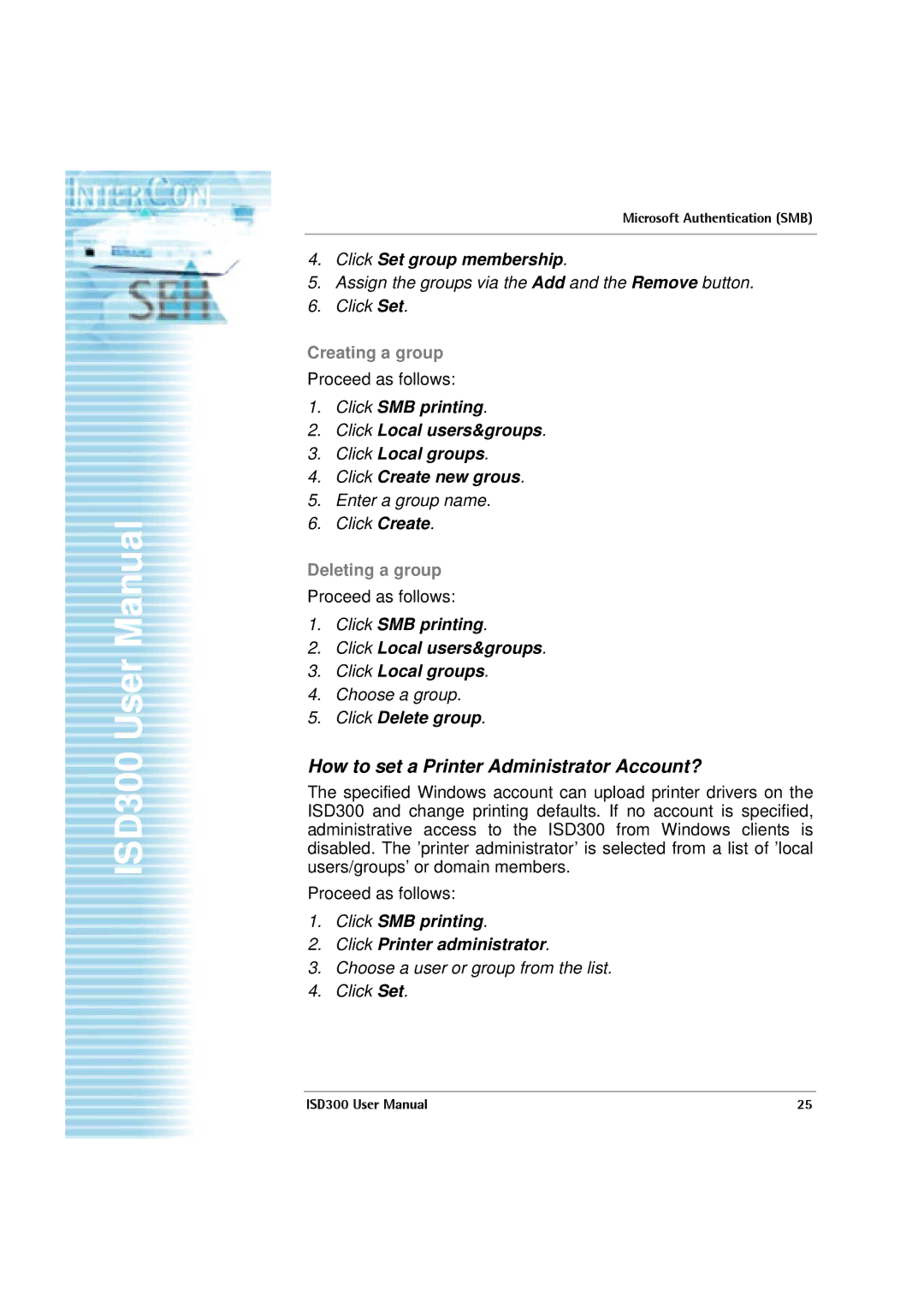 SEH Computertechnik ISD300 How to set a Printer Administrator Account?, Click Set group membership, Click Delete group 