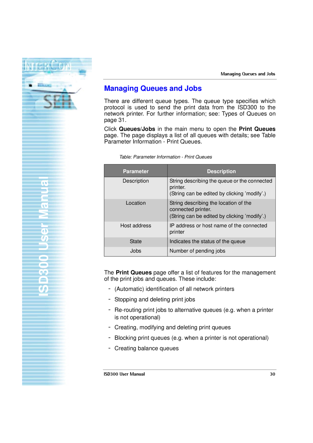 SEH Computertechnik ISD300 user manual Managing Queues and Jobs 