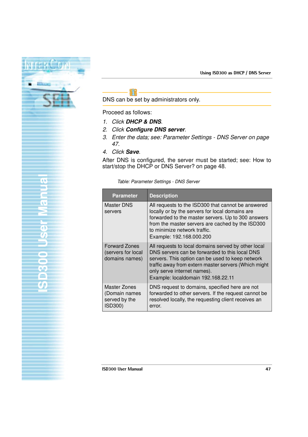 SEH Computertechnik ISD300 user manual Click Dhcp & DNS Click Configure DNS server 