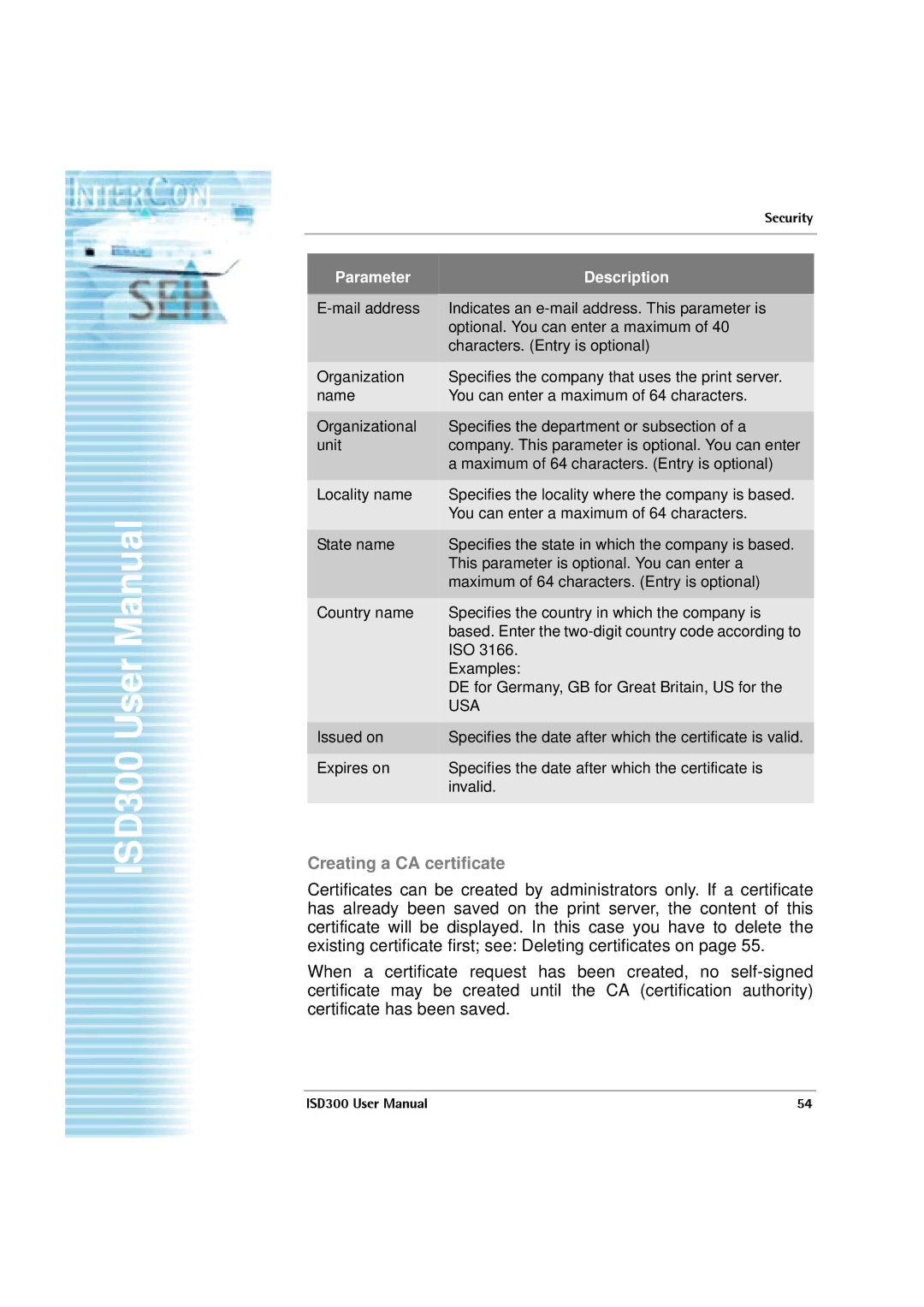 SEH Computertechnik ISD300 user manual Creating a CA certificate 