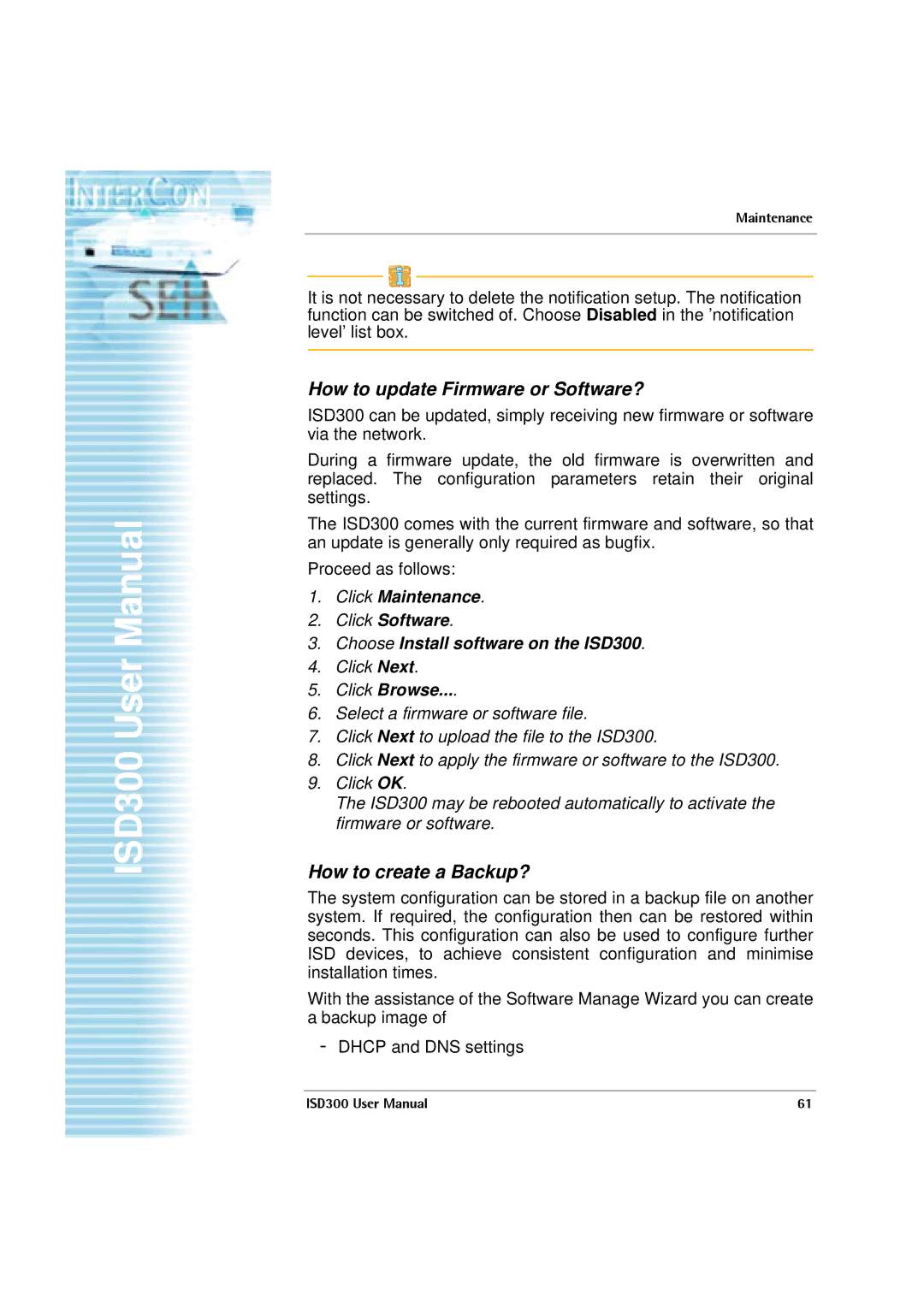 SEH Computertechnik ISD300 user manual How to update Firmware or Software?, How to create a Backup? 