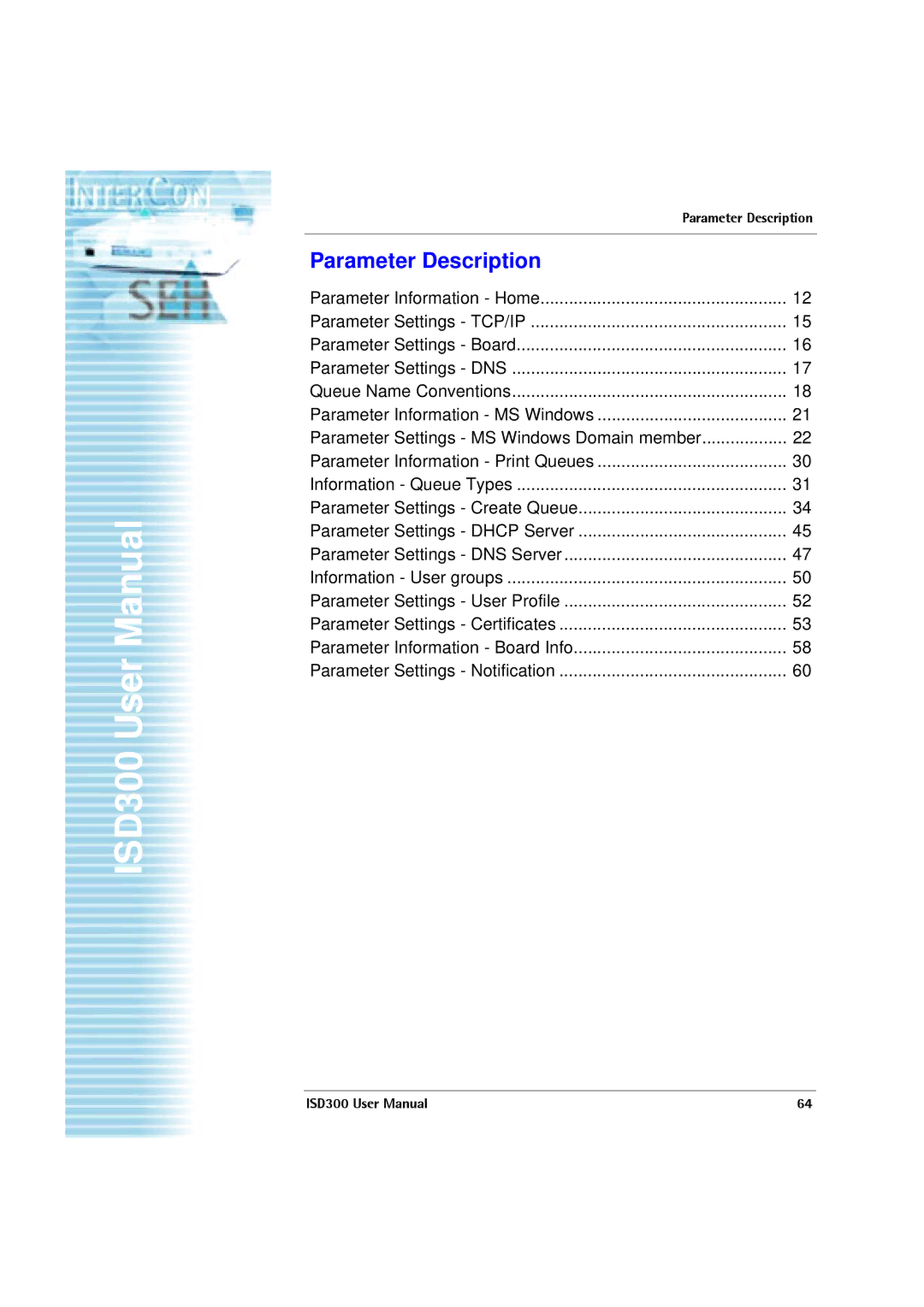 SEH Computertechnik ISD300 user manual Parameter Description 