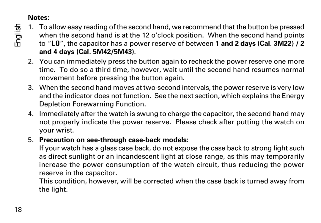 Seiko 3M22, 5M42, 5M43 manual Precaution on see-through case-back models 