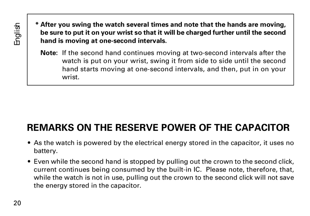 Seiko 5M43, 3M22, 5M42 manual Remarks on the Reserve Power of the Capacitor 