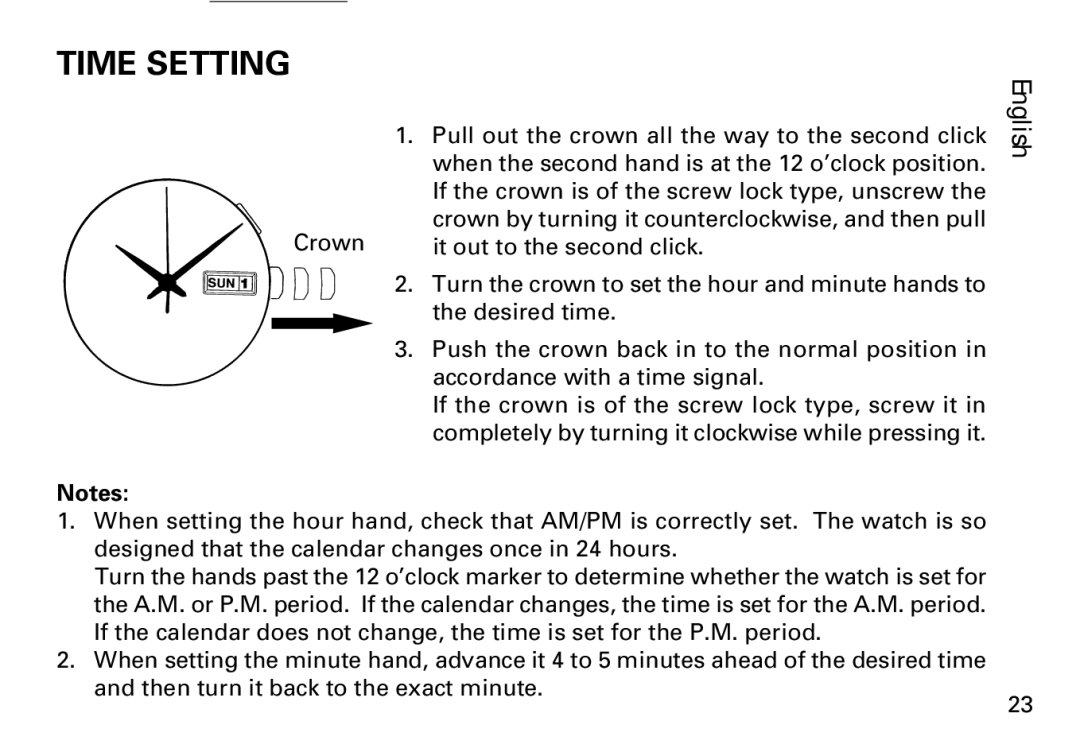 Seiko 5M43, 3M22, 5M42 manual Time Setting 