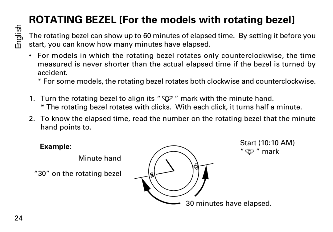 Seiko 3M22, 5M42, 5M43 manual Rotating Bezel For the models with rotating bezel, Example 