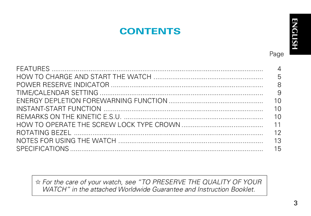 Seiko 3M62, 5M62, 5M63 manual Contents 