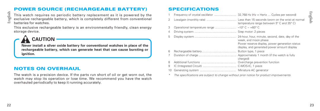 Seiko 5d88 manual Power Source Rechargeable battery, Specifications, Batteries for watches, Storage device 