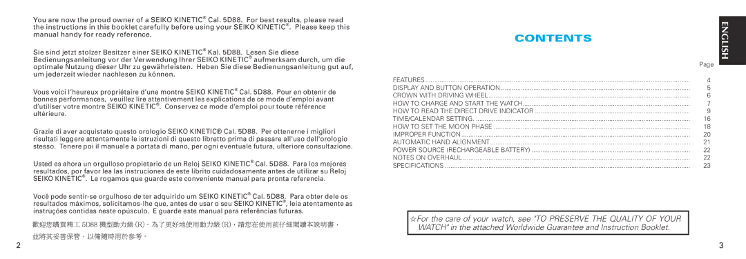 Seiko 5d88 manual Contents 