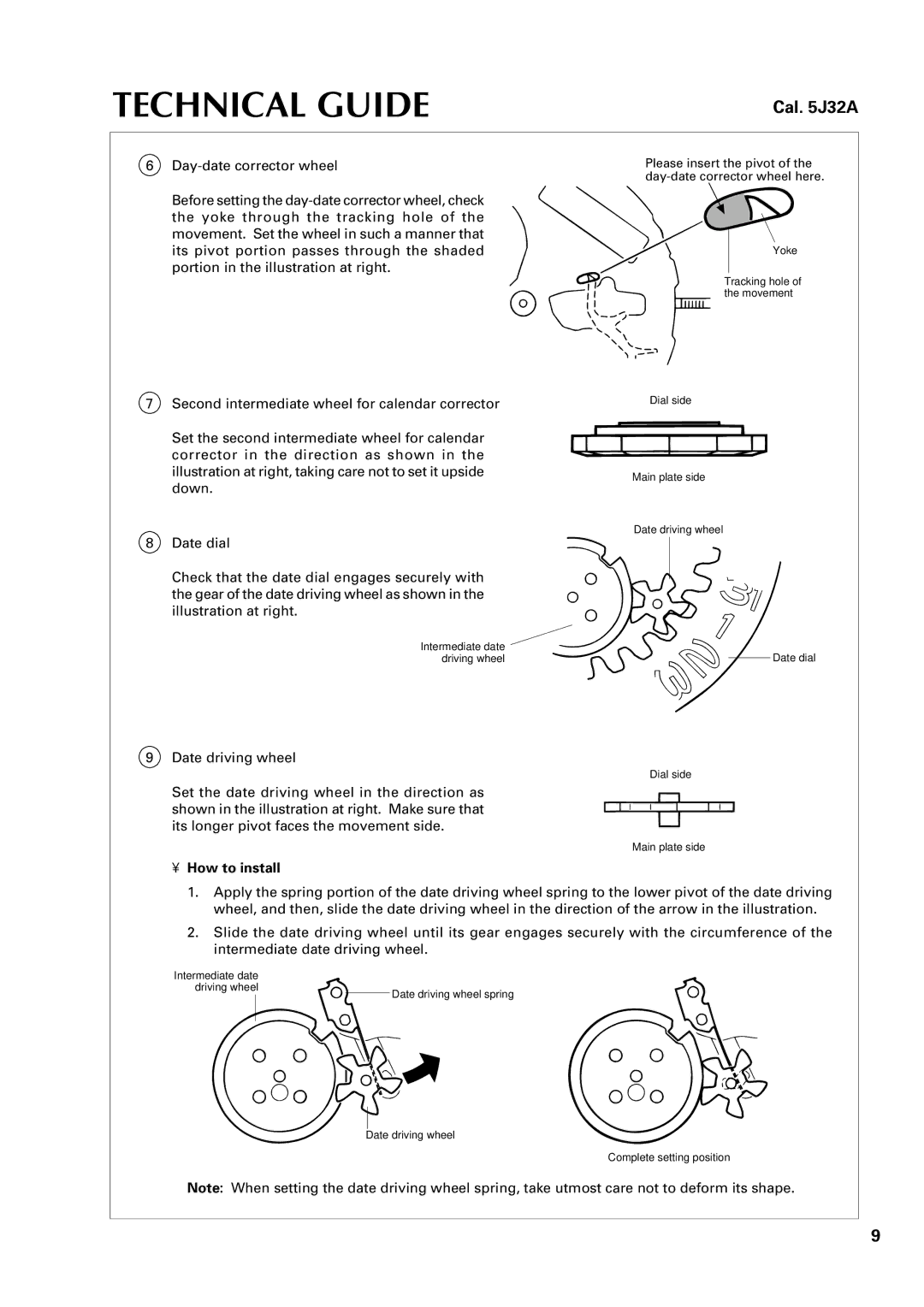 Seiko 5J32A specifications Please insert the pivot of the day-date corrector wheel here 