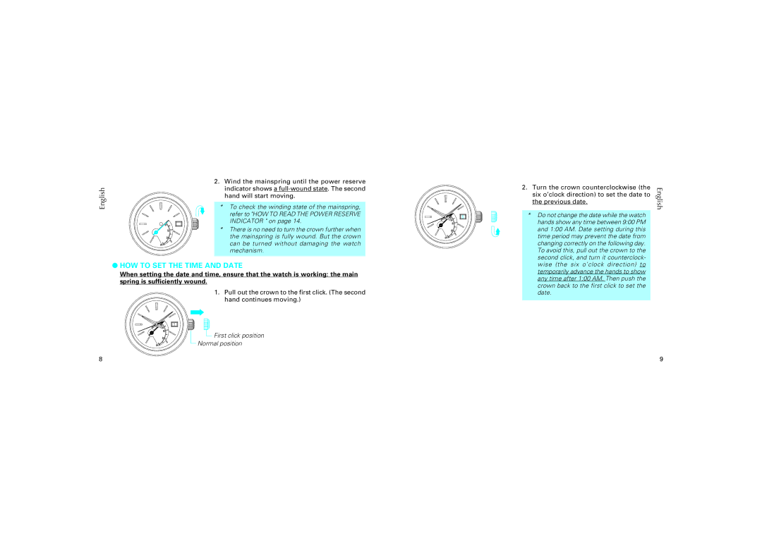 Seiko 5R65, 5R64 manual HOW to SET the Time and Date 