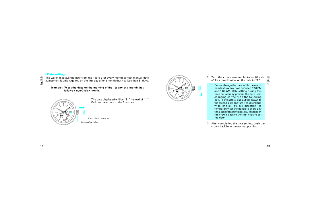 Seiko 5R65, 5R64 manual Date setting 