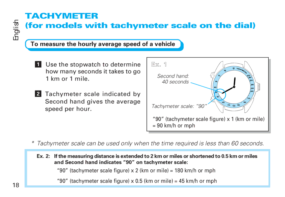 Seiko 6M25, 6M26 manual Tachymeter, To measure the hourly average speed of a vehicle 