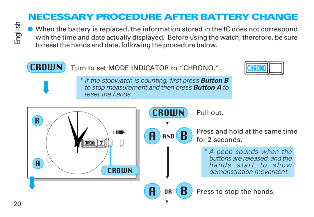 Seiko 6M25, 6M26 manual Necessary Procedure After Battery Change 