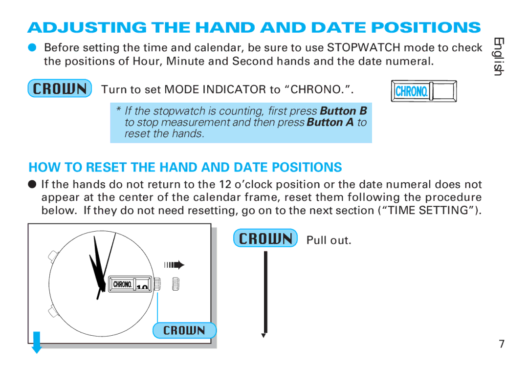 Seiko 6M26, 6M25 manual Adjusting the Hand and Date Positions, HOW to Reset the Hand and Date Positions 