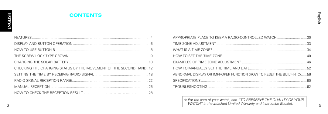 Seiko 7B26 manual Contents 