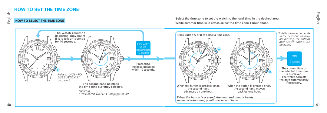 Seiko 7B26 manual HOW to SET the Time Zone, HOW to Select the Time Zone 