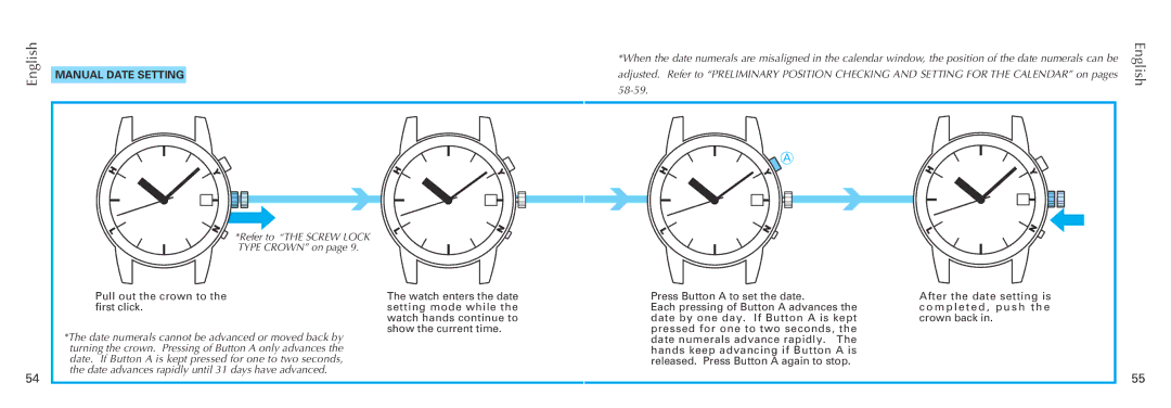 Seiko 7B26 manual Manual Date Setting 