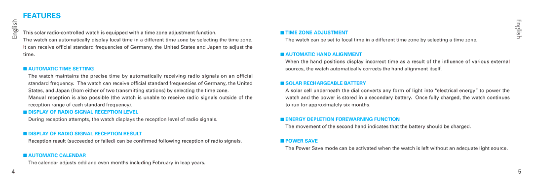 Seiko 7B26 manual Features, Automatic Time Setting 