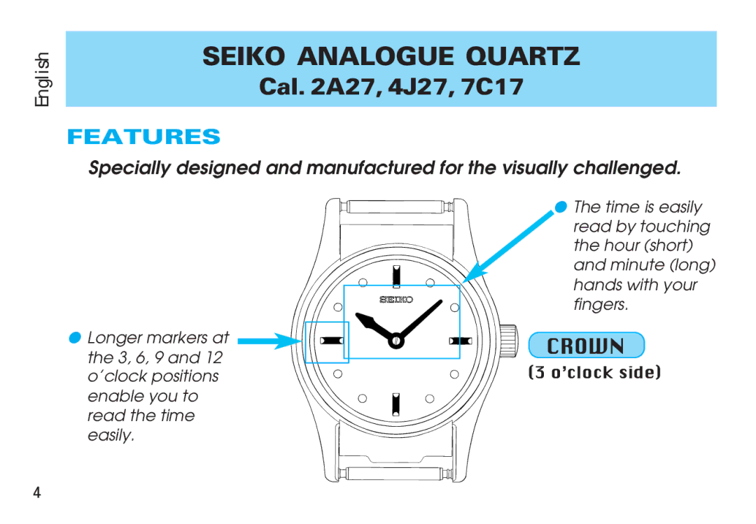 Seiko 2A27, 7C17, 4J27 manual Seiko Analogue Quartz, Features 