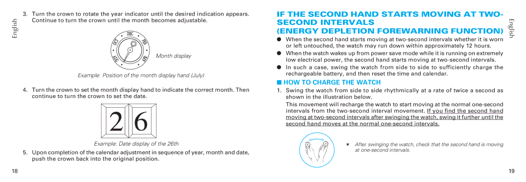 Seiko 7D48, 7D56, 7D46 manual If the Second Hand Starts Moving AT TWO Second Intervals, Energy Depletion Forewarning Function 