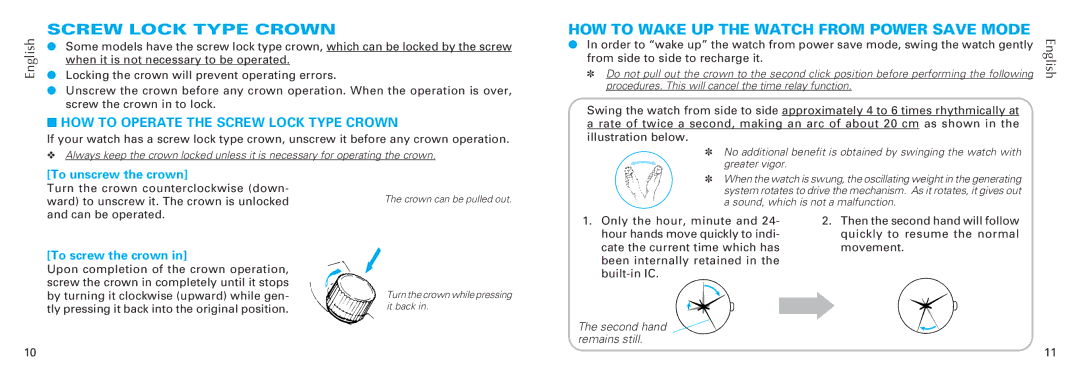 Seiko 7D56 HOW to Wake UP the Watch from Power Save Mode, HOW to Operate the Screw Lock Type Crown, To screw the crown 