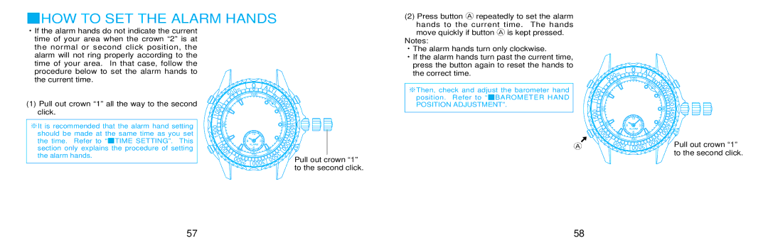 Seiko 7K32 HOW to SET the Alarm Hands, Pull out crown 1 all the way to the second, Pull out crown 1 to the second click 