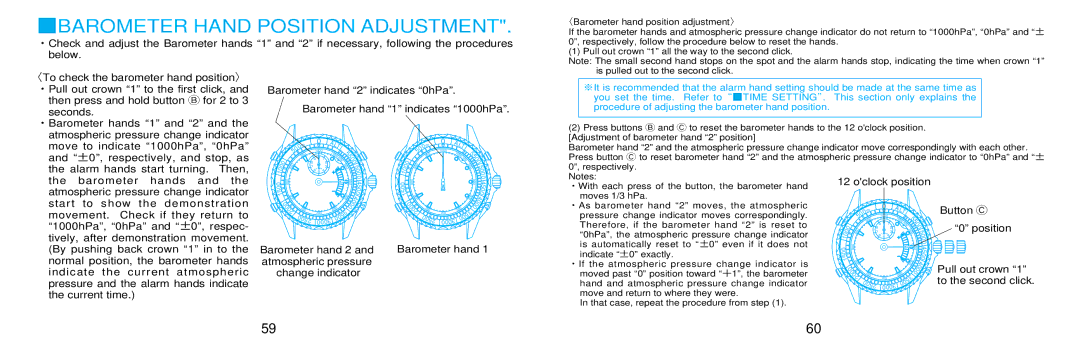 Seiko 7K32 manual Barometer Hand Position Adjustment, Oclock position 