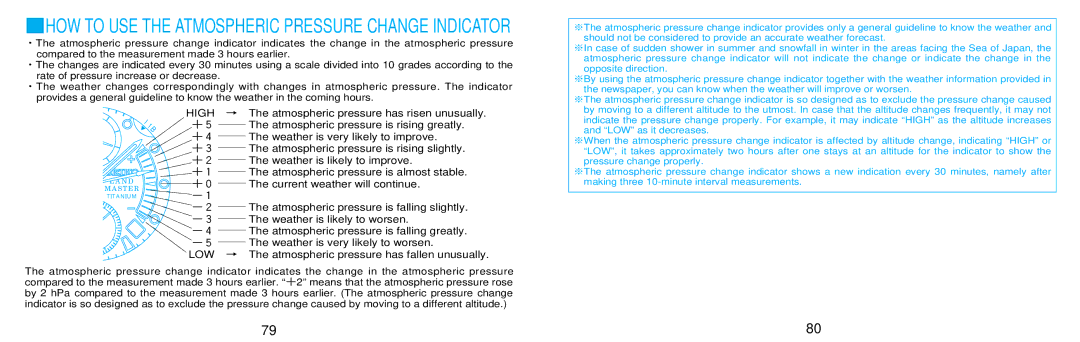 Seiko 7K32 manual → The atmospheric pressure has risen unusually, Atmospheric pressure is rising greatly 