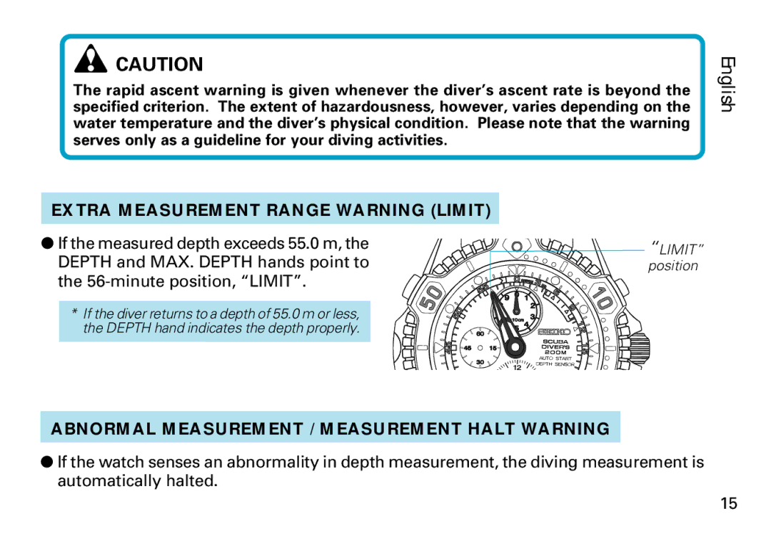 Seiko 7K52 manual Extra Measurement Range Warning Limit, Abnormal Measurement / Measurement Halt Warning 