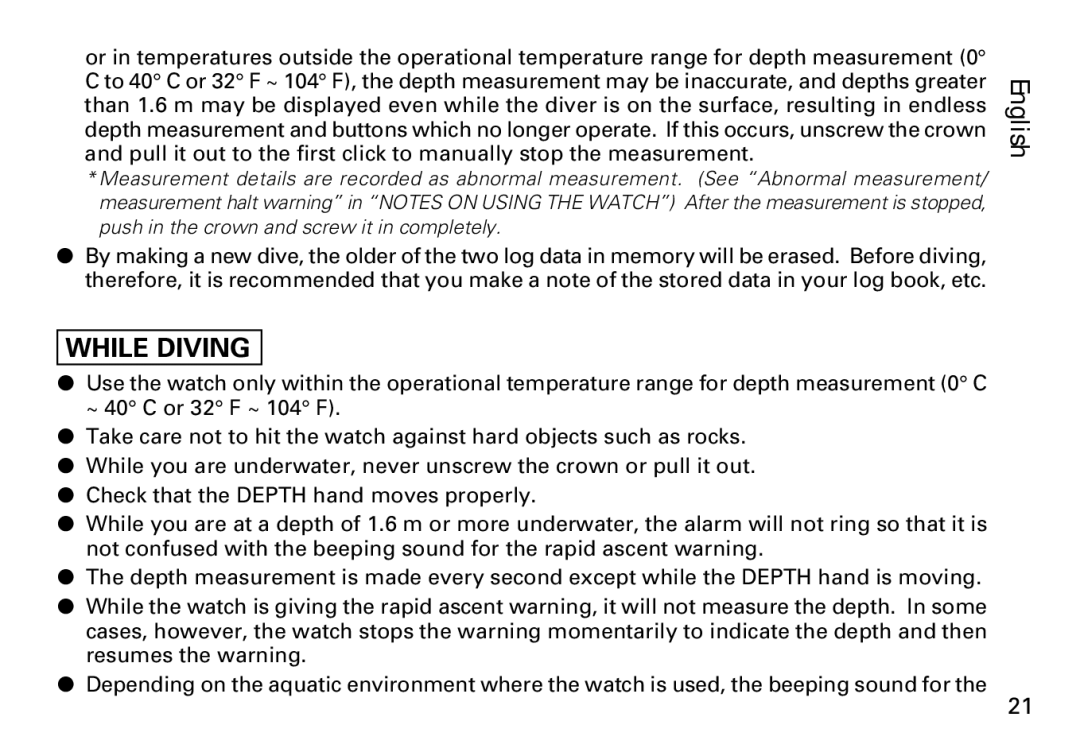 Seiko 7K52 manual While Diving 